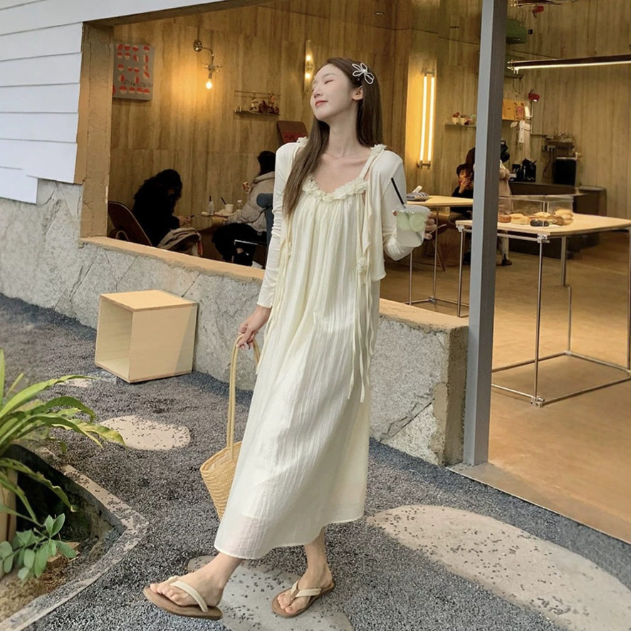 夏装名媛立体花雪纺吊带裙子套装