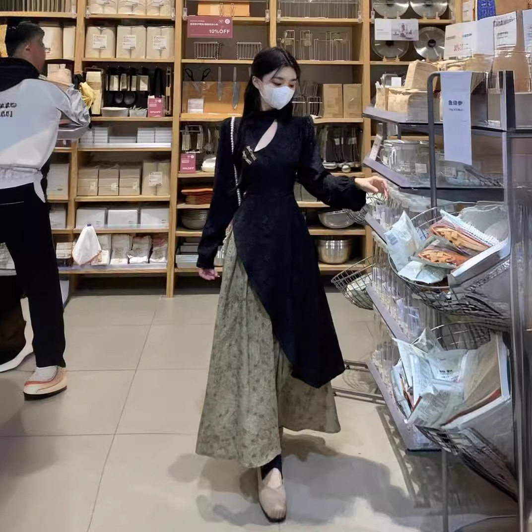 新中式改良旗袍镂空提花连衣裙女