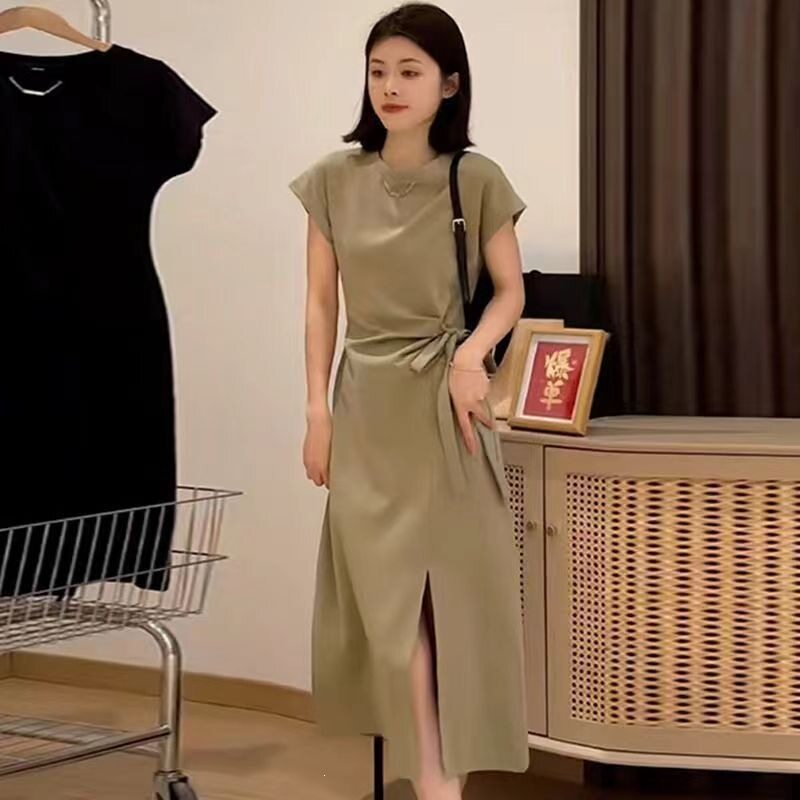 夏季赫本风茶歇开叉小个子长裙子
