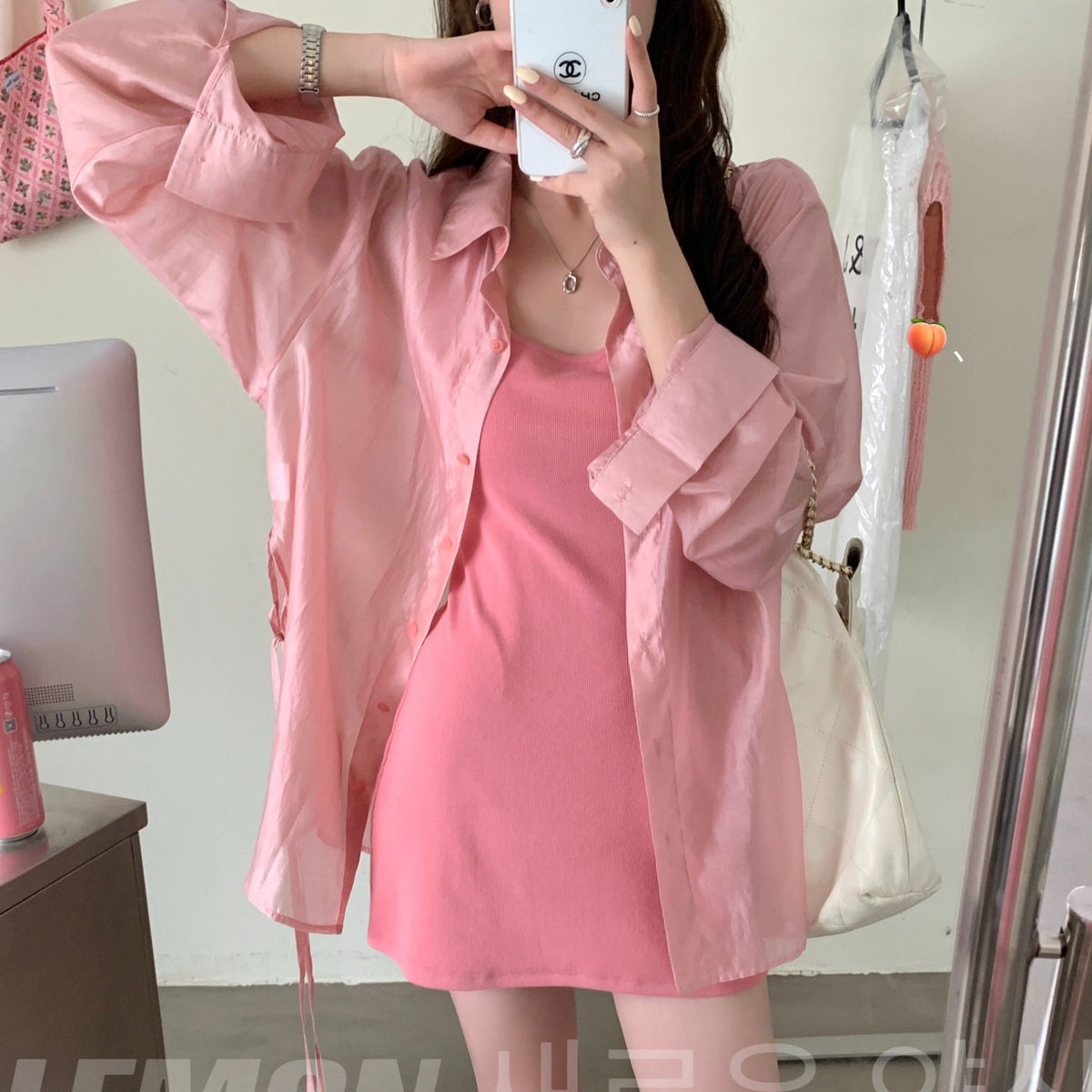 粉色针织背心方领连衣裙女2026夏季新款小个子修身高腰包臀裙短裙