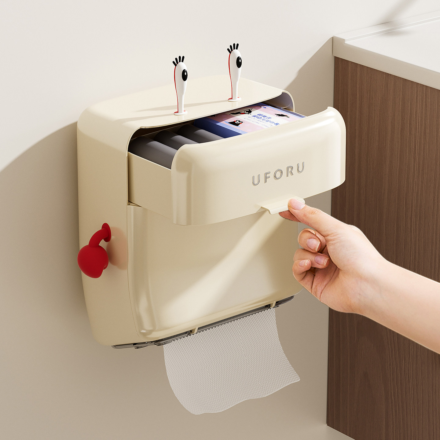 卫生间壁挂厕纸巾盒大容量创意卡通浴室收纳盒免打孔卷纸置物架