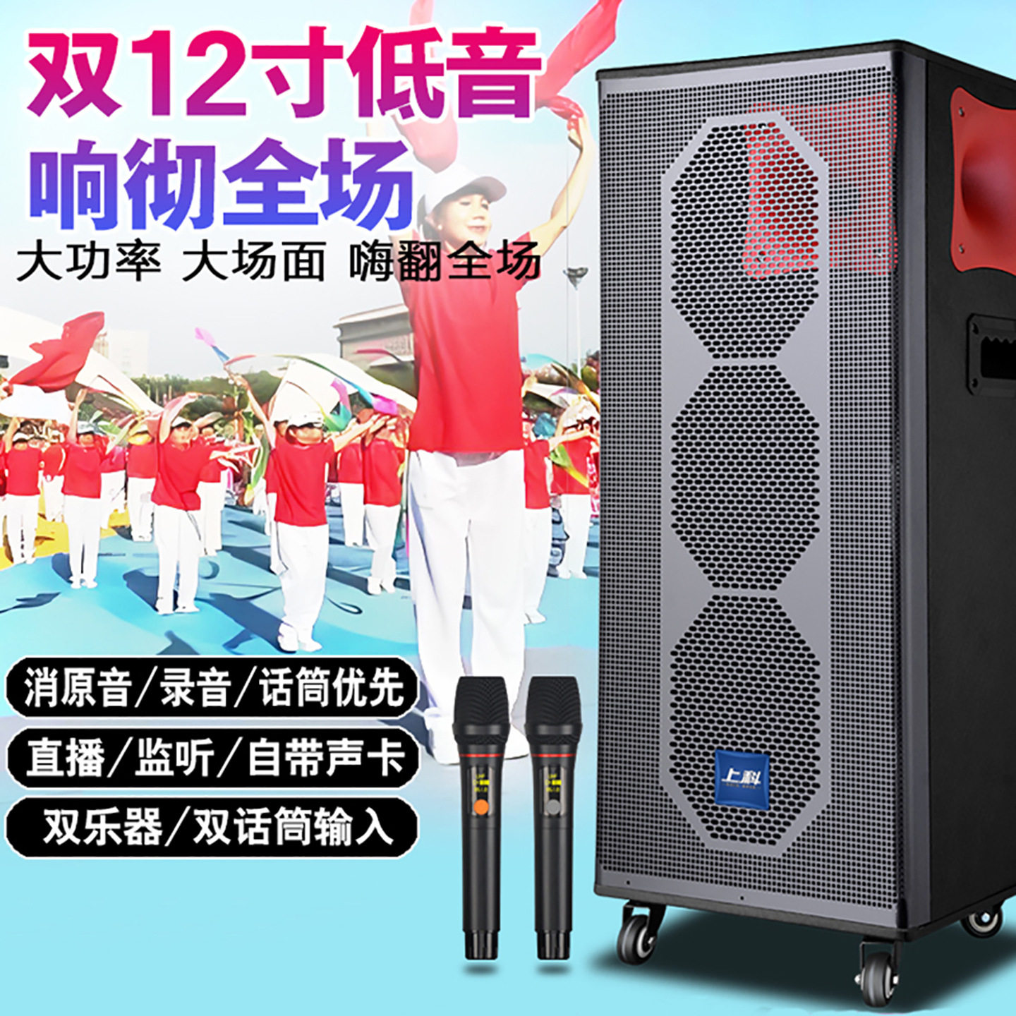 高端广场舞音响户外演出功放一体机大音量低音炮跳舞唱歌蓝牙音箱