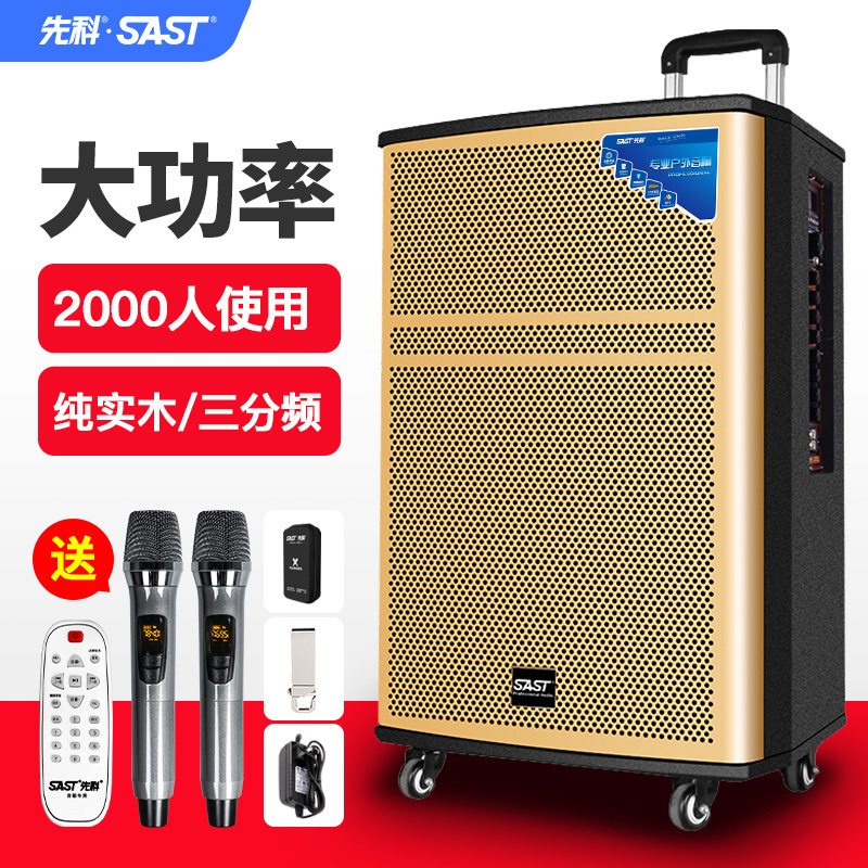 先科WD15广场舞音响户外拉杆移动便捷式音箱蓝牙重低音炮木质三分