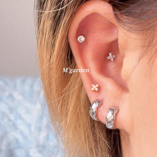 M-garden小香菱格双耳洞小耳圈耳环高位耳垂钉耳扣叠戴百搭款耳饰