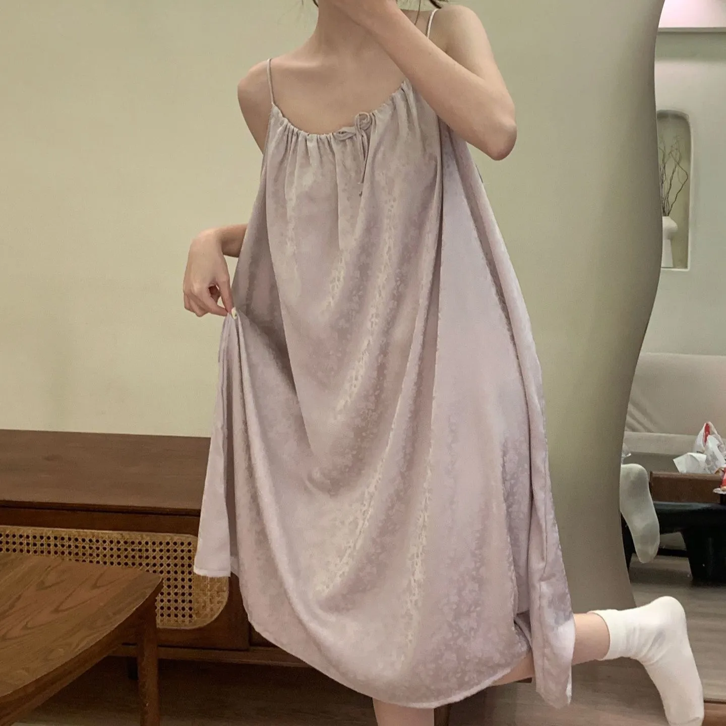 夏季新款提花高级感睡裙女露背冰睡袍/浴袍