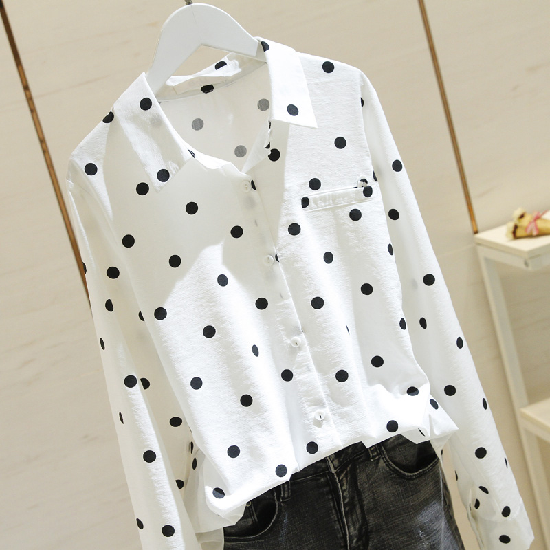 Korean style long sleeve polka dot shirt韩版宽松长袖波点衬衫 女装/女士精品 衬衫 原图主图