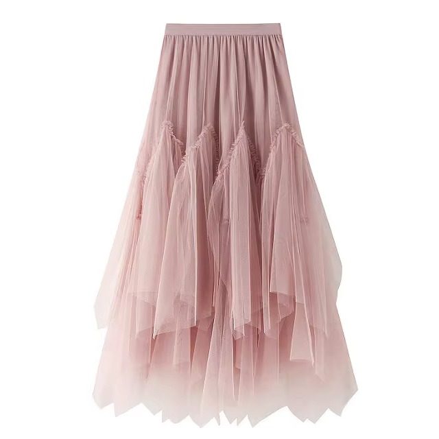 绿色网纱橡筋腰蓬蓬裙