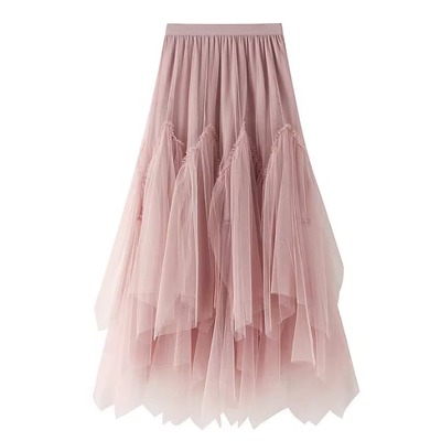 绿色网纱橡筋腰蓬蓬裙