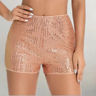 纯色亮片修身性感显瘦短裤 Sequined slimming and sexy shorts