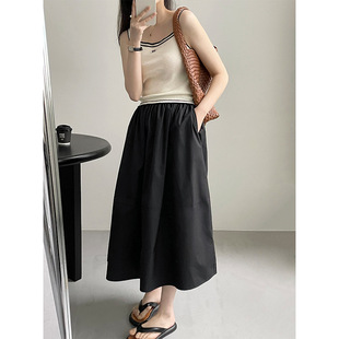 White cotton A-line umbrella skirt 白色棉质带口袋A字遮胯伞裙