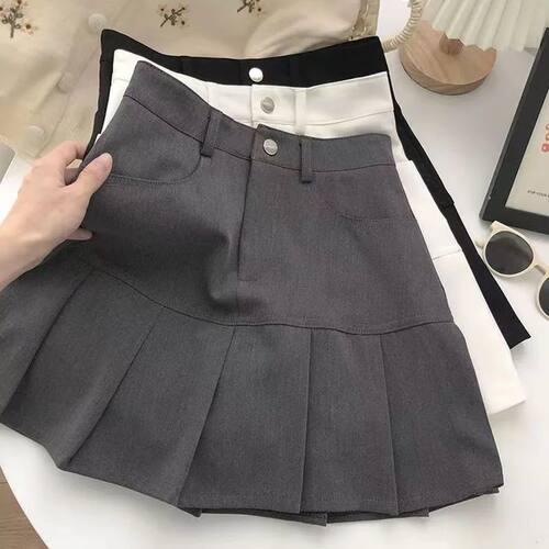 女士夏季高腰A字百褶半身短裙