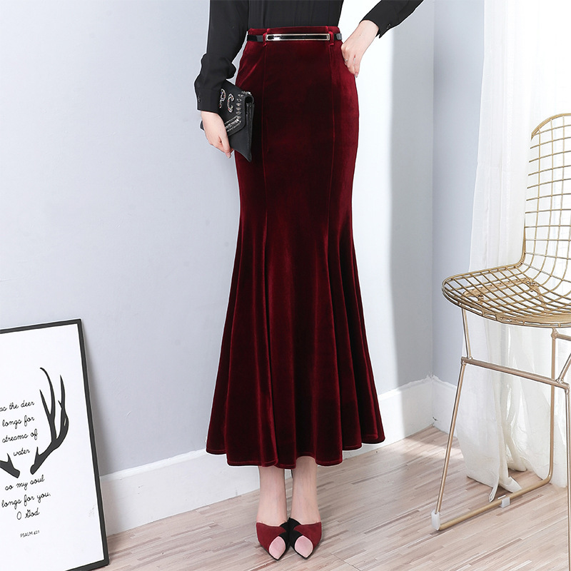 气质修身包臀丝绒鱼尾裙