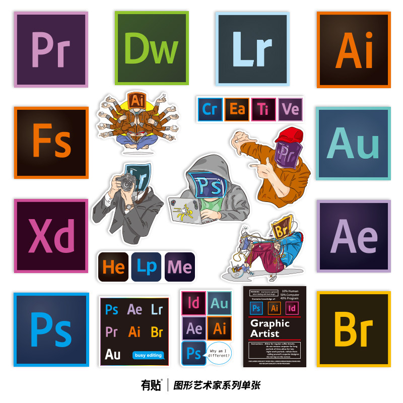 创意设计软件英文字职场标签车贴笔记本电脑防水个性平板手机ipad贴纸