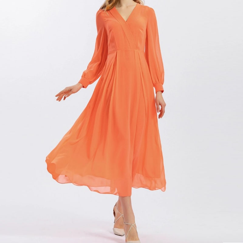 VOA双层面料乔其宽松真丝连衣裙