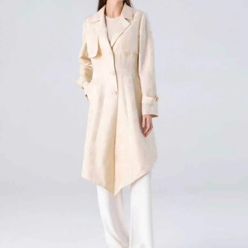 桑蚕丝纯色通勤OL风衣外套
