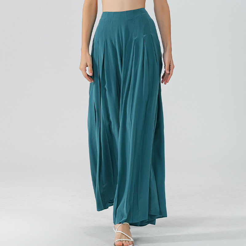 靛蓝色双绉桑蚕丝自然腰侧口袋工字褶轻盈百搭长款真丝裙裤女,女装/女士精品,休闲裤,淘宝优惠券,粉丝福利购,淘宝优惠卷