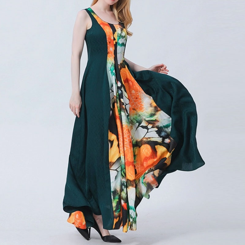 休闲真丝灵动飘逸连衣长裙