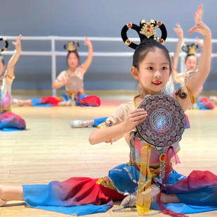 敦煌飞天乐鼓演出服舞蹈服儿童古典舞服装妙音反弹琵琶道具铃鼓女
