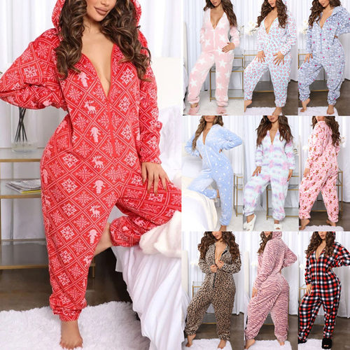 连帽女家居服加厚连体睡衣