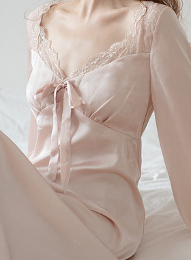 Retro princess nightdress women's longsleeve lace sexy dress