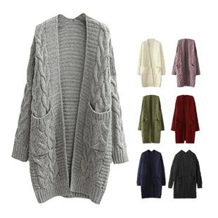 秋冬新款 sweater coat long 宽松V领长款 Loose 毛衣外套 neck