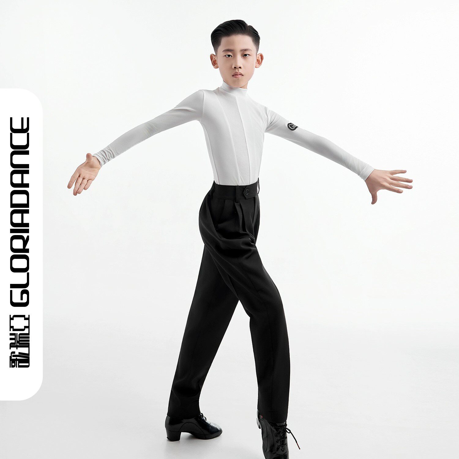 歌瑞亚拉丁舞服少儿男新款恰恰高领长袖上衣演出服练习功服G5206