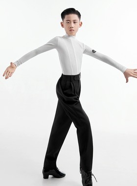 歌瑞亚拉丁舞服少儿男新款恰恰高领长袖上衣演出服练习功服G5206