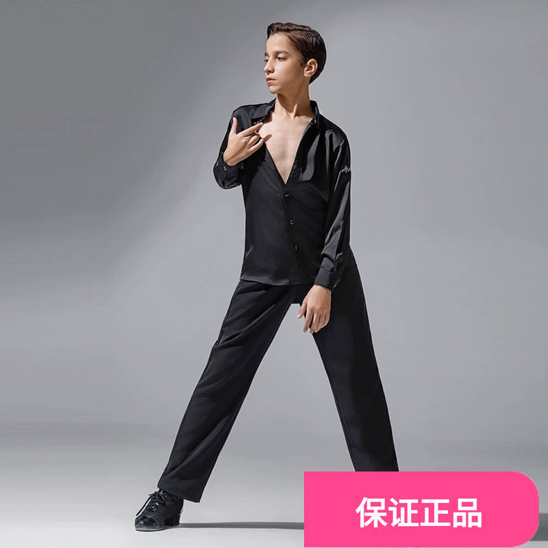 皇朝舞蹈男童拉丁舞服练功服秋冬新款长袖衬衫比赛服上衣HN5101