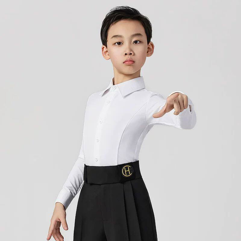 皇朝拉丁舞比赛服男儿童上装长袖衬衫考级服舞蹈演出服HCN5109-1