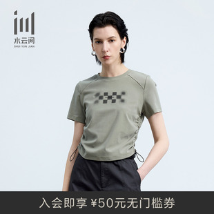 新款 水云间女装 T恤上衣2025夏季 圆领收腰设计短款 休闲短袖