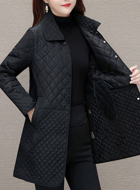 秋冬季棉衣女2025新款宽松大码妈妈装中长款韩版洋气菱格棉衣外套