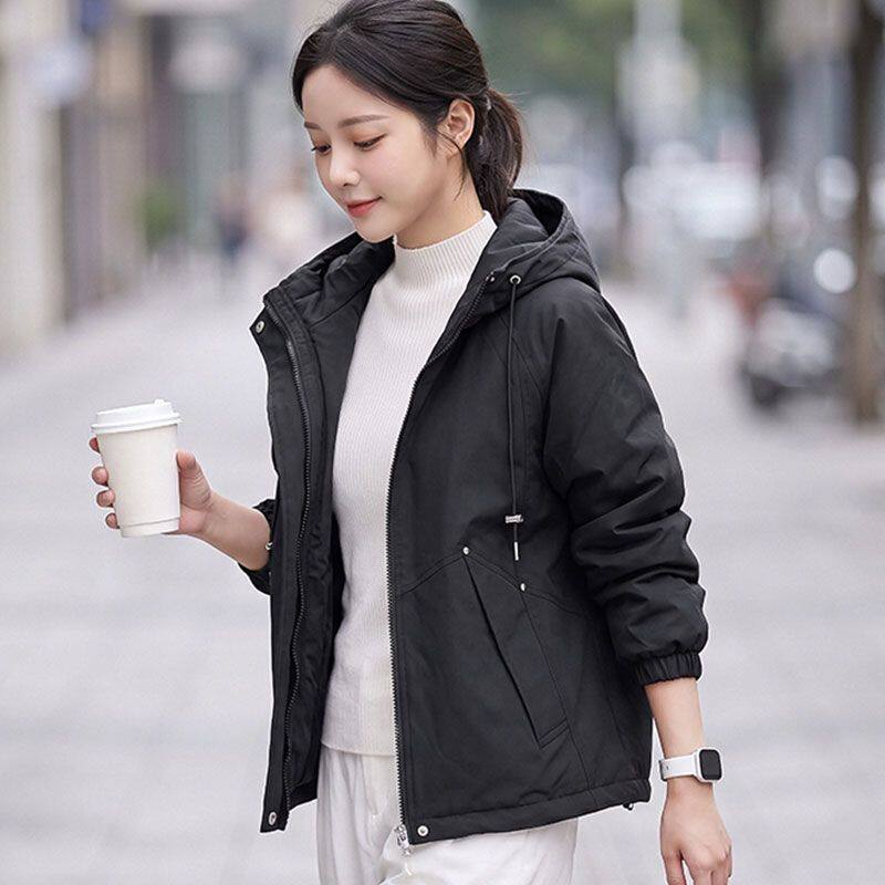 中年妈妈加厚二棉连帽短风衣外套女2026秋款时尚百搭宽松夹克上衣