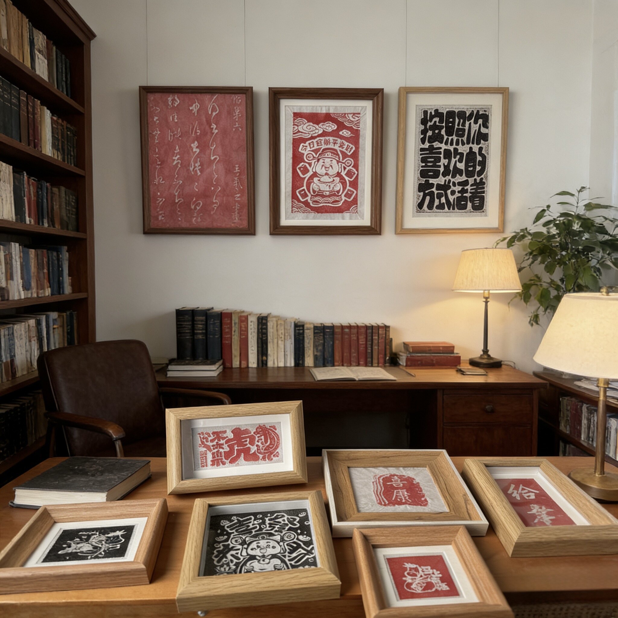 《拓片专用相框》装饰客厅红色喜庆拓印挂画玄关入户朱砂瓦当字画