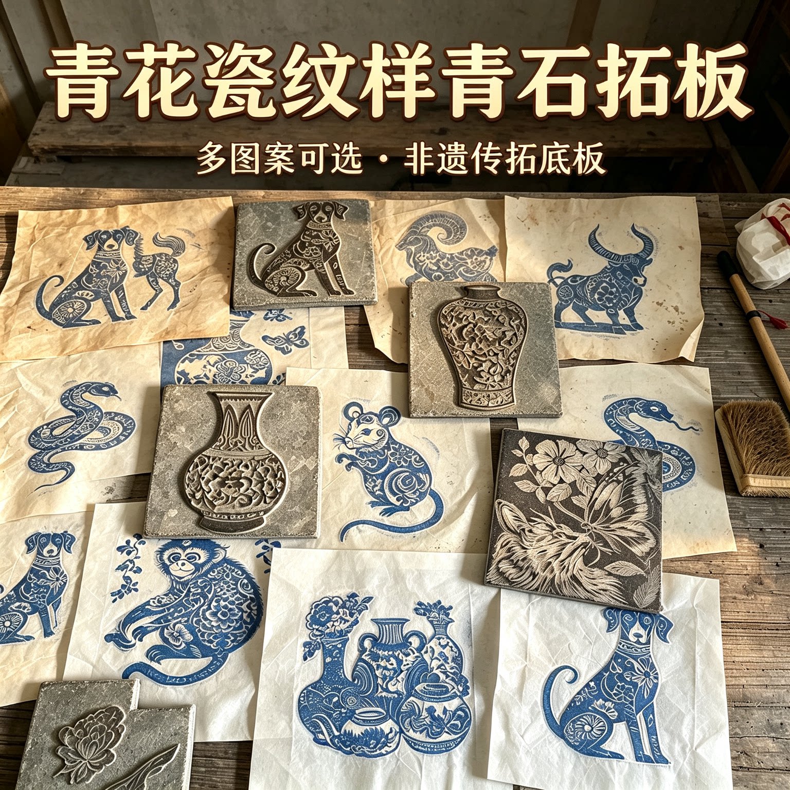 青花瓷拓片工具拓包印章篆刻拓边款碑文币专用金石篆刻拓边款套装