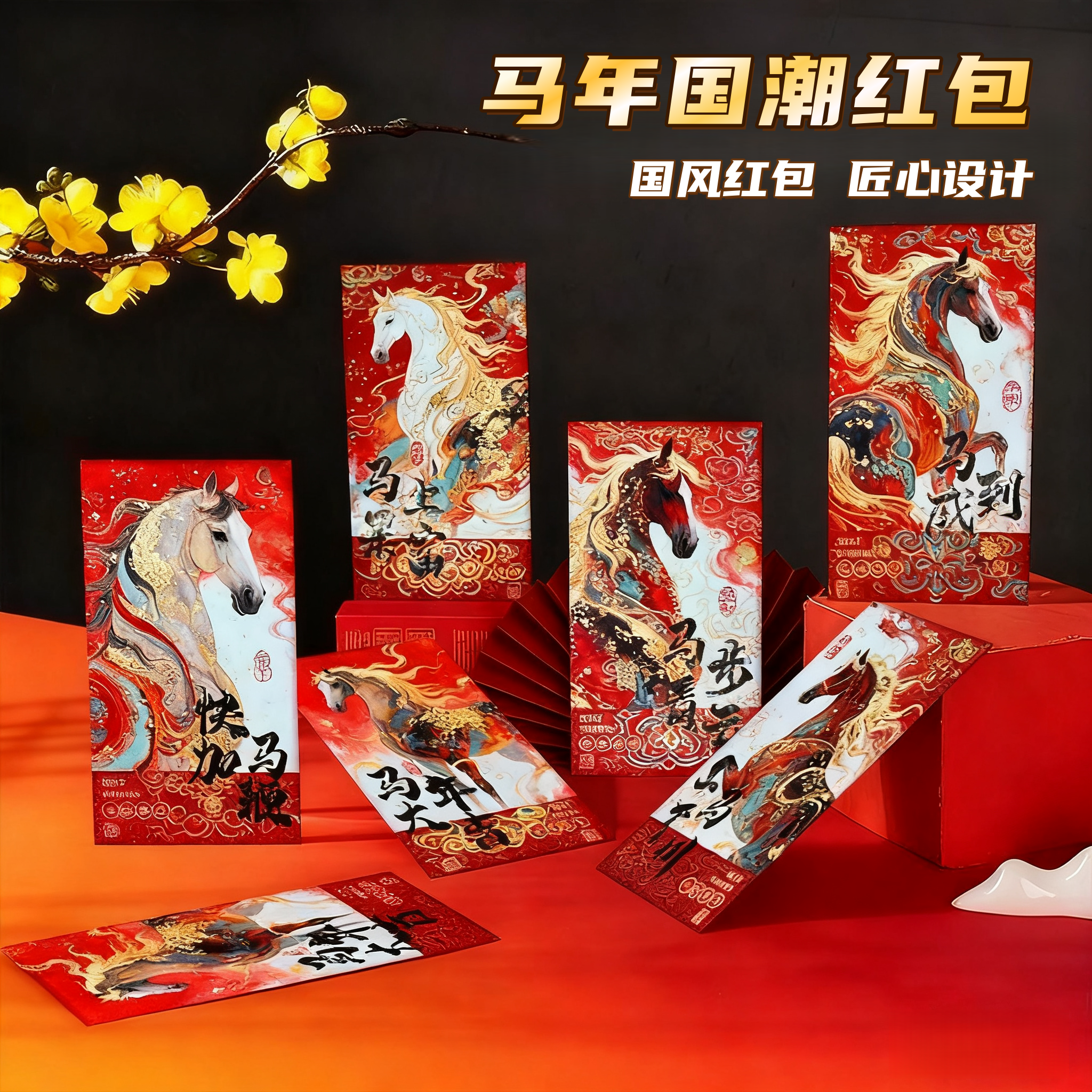 马年新款卡通可爱烫金红包