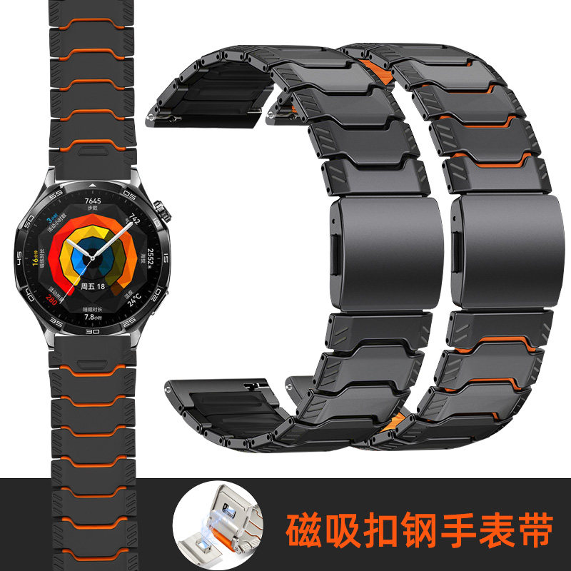适用华为GT6表带gt6pro手表机甲风watch5磁吸gt5pro男gt4运动Watch4Pro非凡大师钛金属Runner2智能钛合金钢带图片