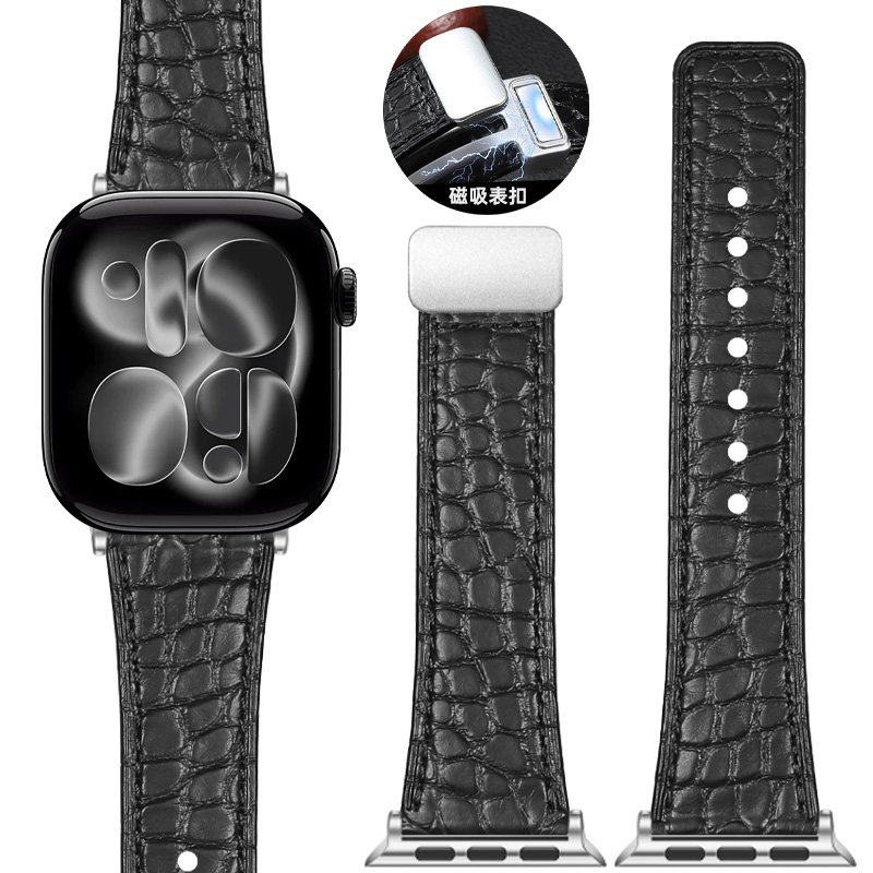适用applewatch11 ultra2鳄鱼皮表带iwatch9苹果S10手表S9真皮s10男watchs8运动SE女S7磁吸腕带49mm新款S6s5