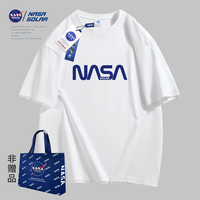 NASA SOLAR联名2024新款夏款小熊印花纯棉短袖T恤情侣潮宽松F