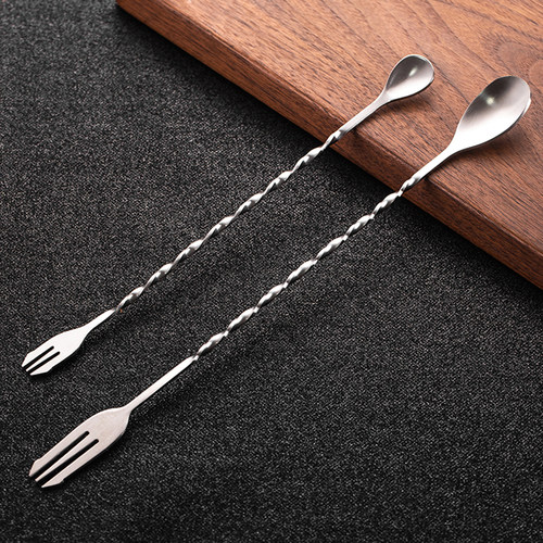 不锈钢搅拌吧台勺子鸡尾酒螺旋搅棒棍32cm加长柄双头调酒棒奶茶匙