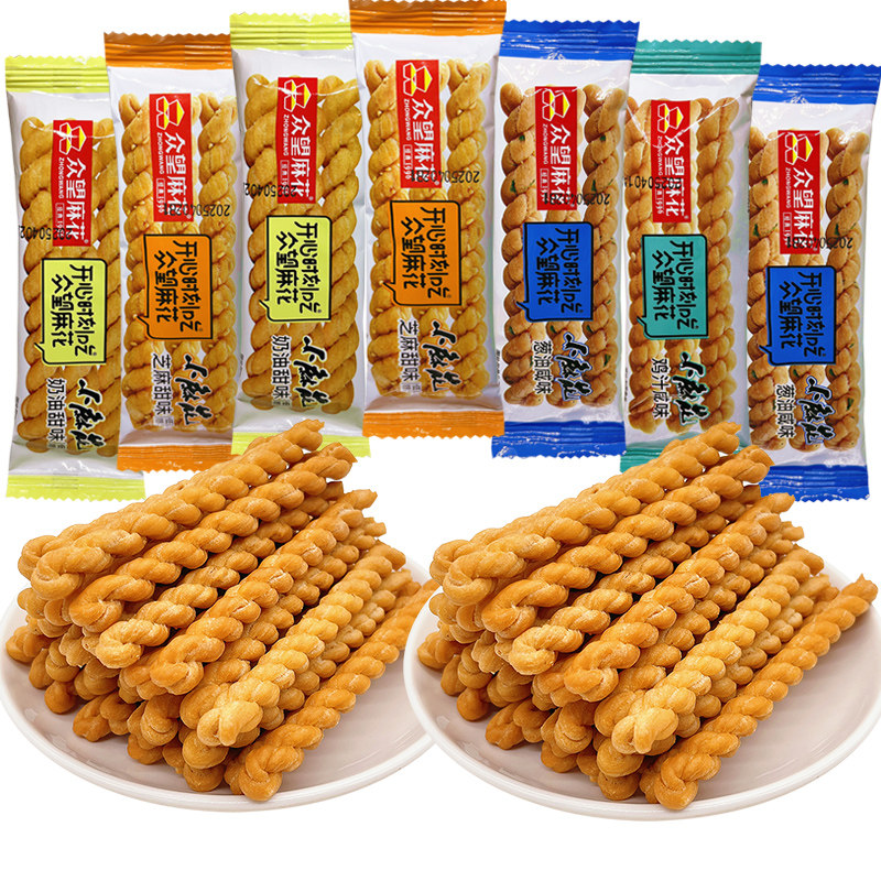 众望小麻花芝麻甜味葱油咸味传统追剧解馋小吃零食湖北特产散装