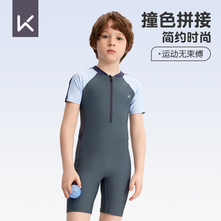 Keep儿童泳衣男童连体2025新款 中大童专业训练速干防晒温泉游泳衣
