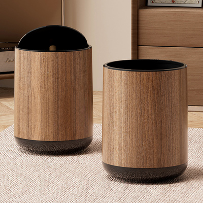 仿木纹垃圾桶带盖客厅家用中古风厨房卫生间纸篓大容量厕所纸桶