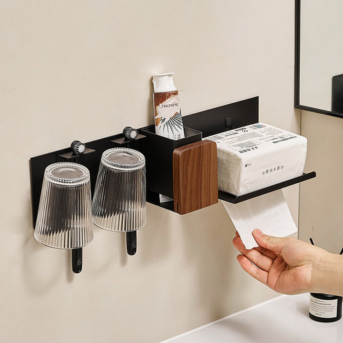 胡桃木牙刷置物架免打孔