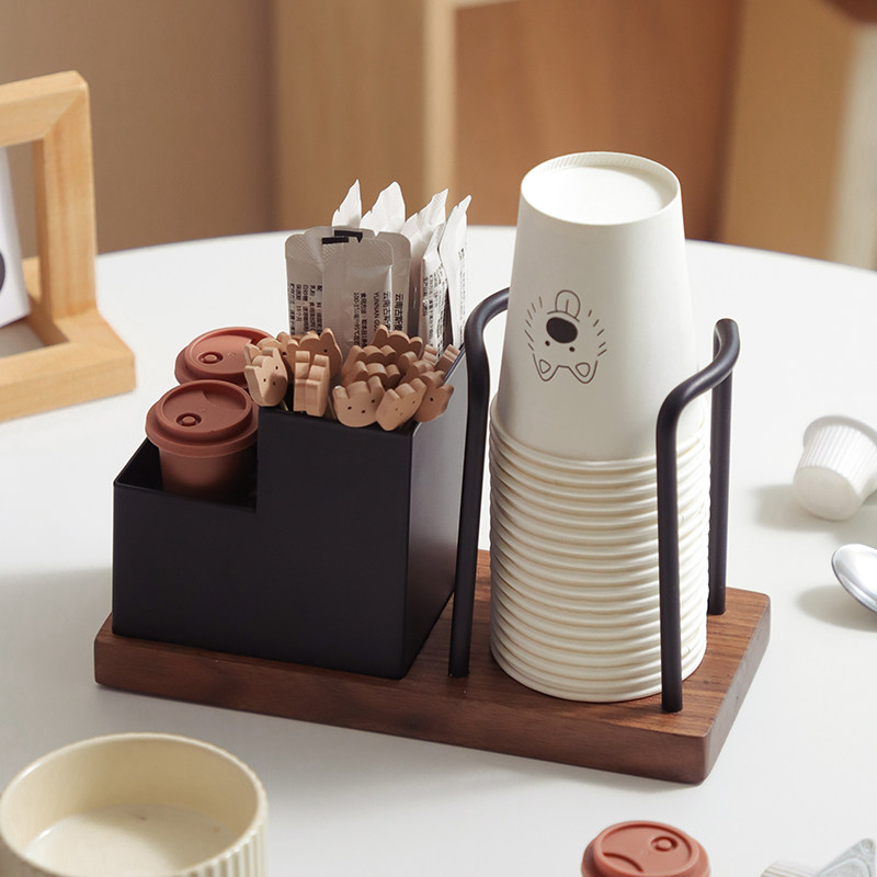 桌面一次性杯子置物架台面高级纸杯取杯器水杯架茶杯咖啡糖包收纳
