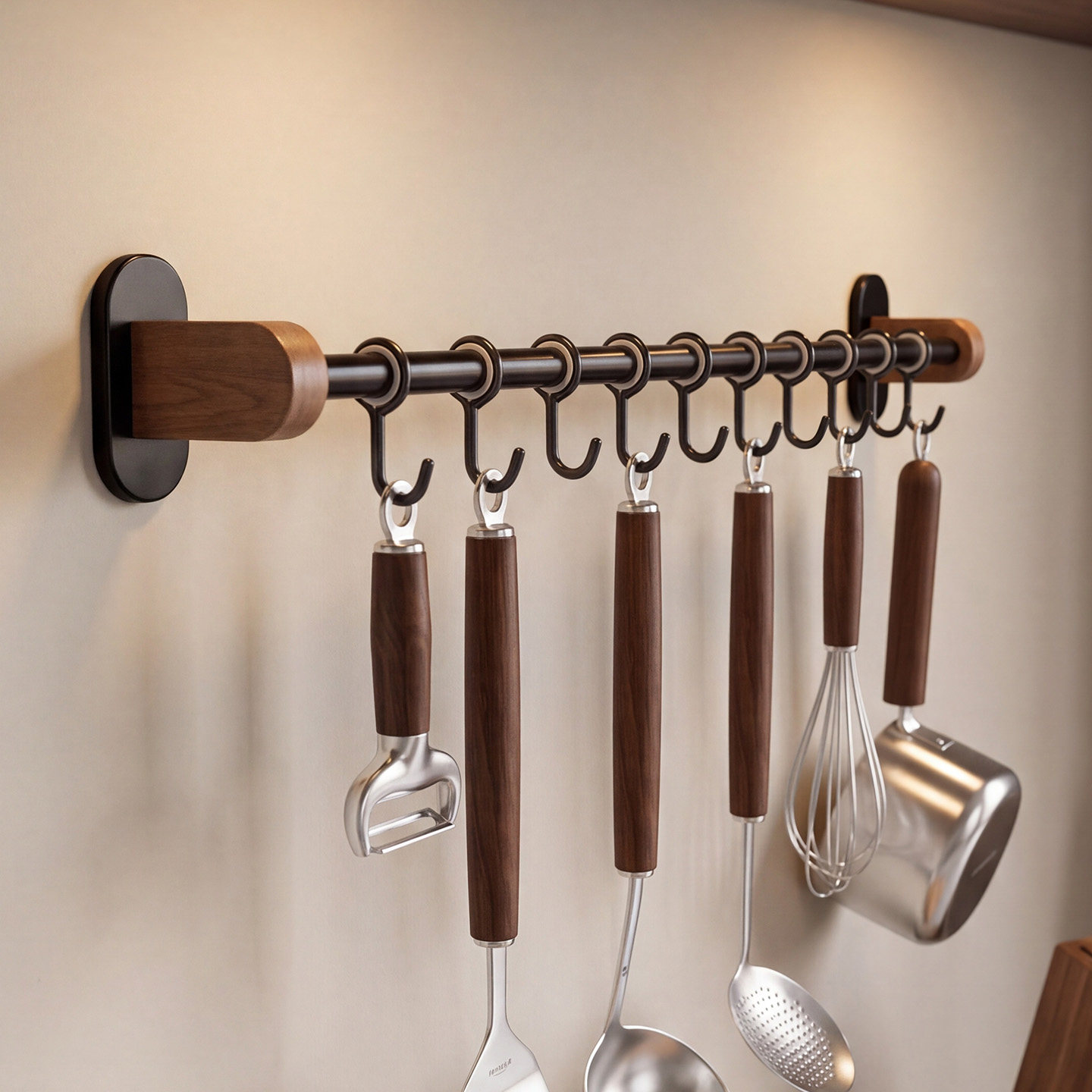 胡桃木厨房挂钩壁挂免打孔锅铲专用勺子铲子置物架多功能厨具挂架