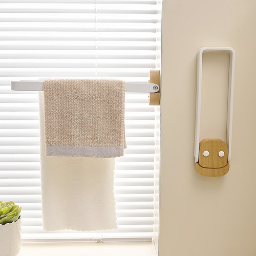 原木风厨房窄边抹布置物架免打孔墙上洗碗布沥水收纳架折叠毛巾架