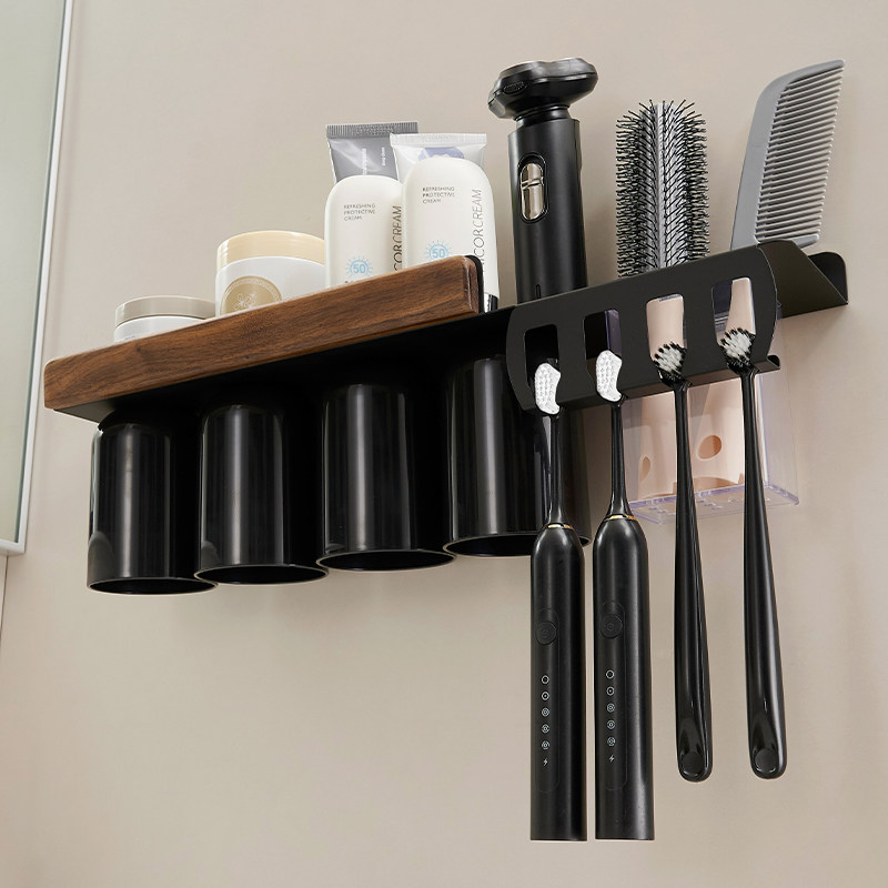 洗漱台刷牙杯子高端牙膏牙刷架子置物架卫生间漱口杯挂墙式磁吸