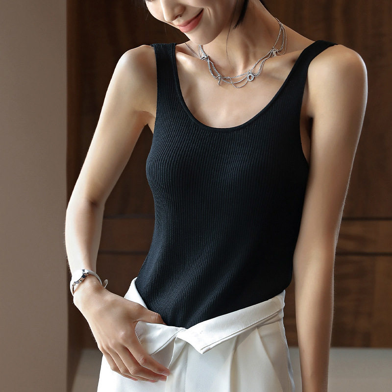 Q纯色针织吊带背心女春夏季西装内搭时尚修身方领无袖上衣可外穿