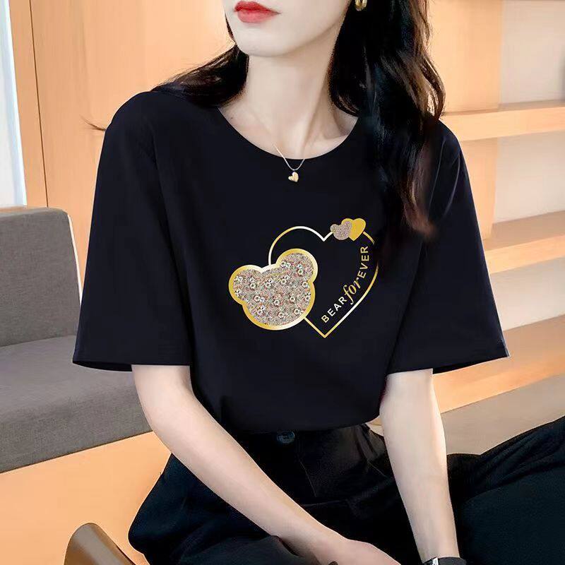 纯棉短袖t恤女2026夏季新款正肩百搭爱心印花体恤半袖上衣ins