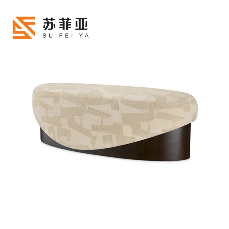 后现代时尚设计实木布艺软包床尾凳港式酒店展厅休闲坐凳换鞋凳